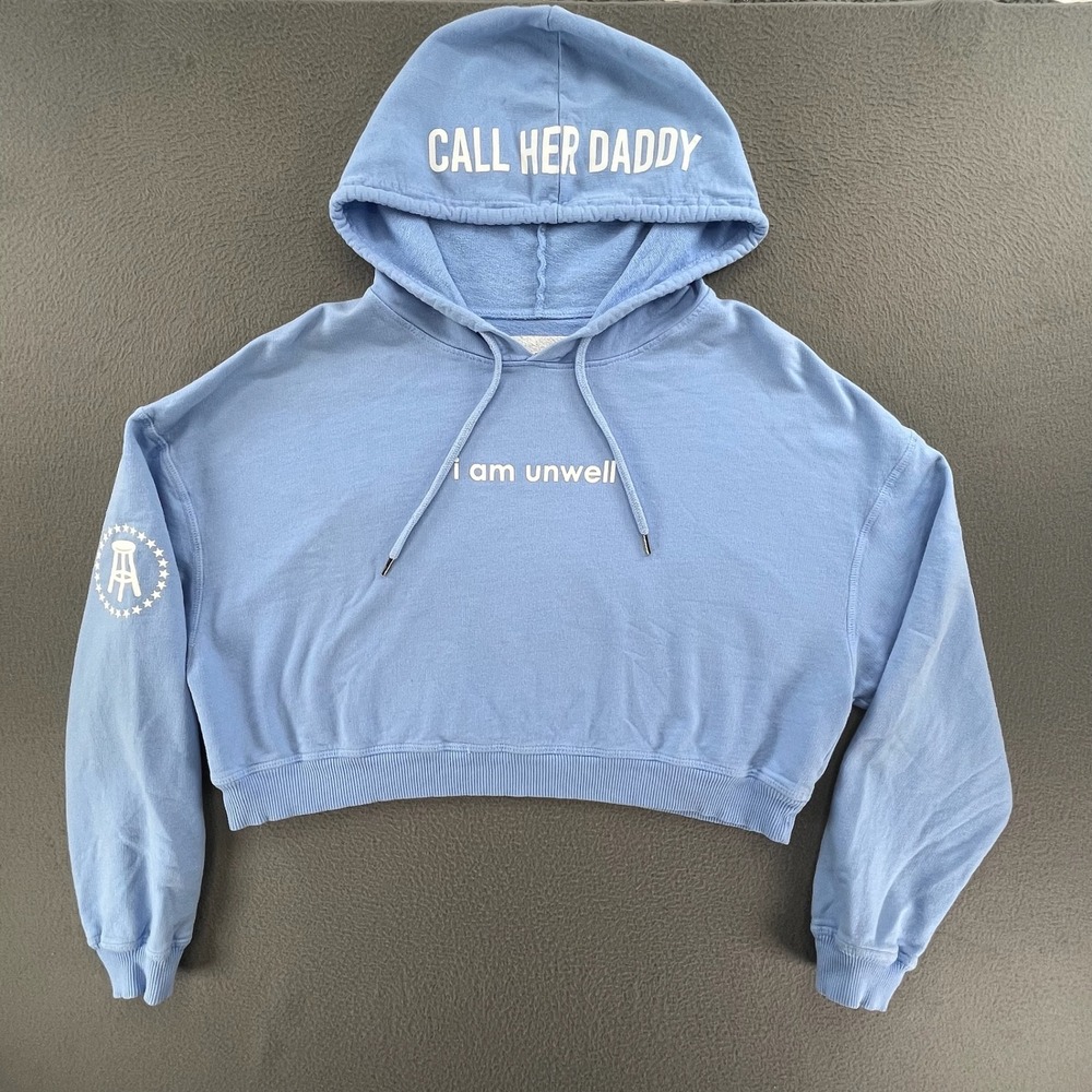 Barstool Women Cropped Hoodie Cotton Blue Medium Call Her Daddy I Am Unwell
